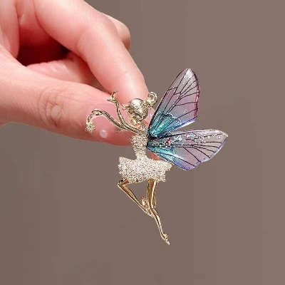 Picture of Fairy Crystal Dancing girl blue brooch Hijab Safety Pin For Girls Women - Kurti