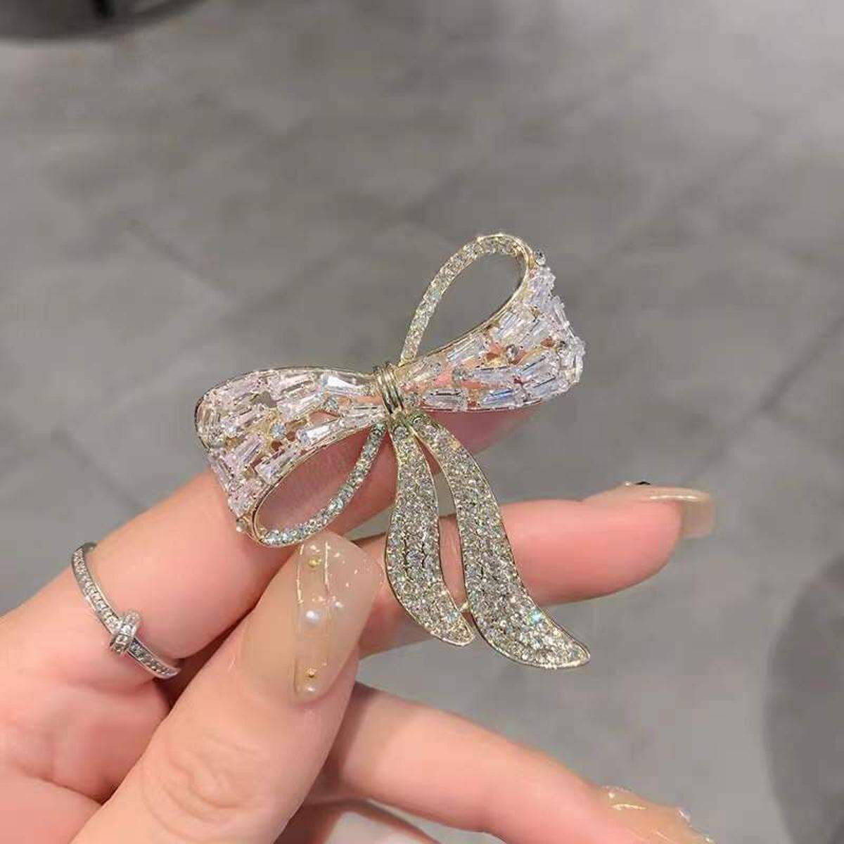 Picture of Bow Zircon Luxury Bow Brooch Hijab Safety Pin For Girls Women