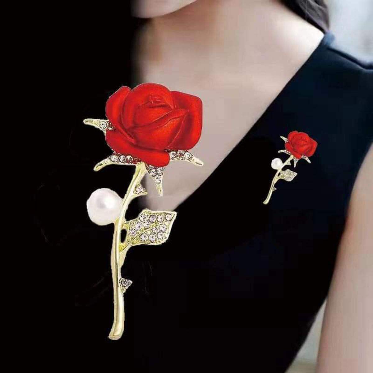 Picture of Gold Stone Red Rose Brooch Hijab Safety Pin For Girls Women