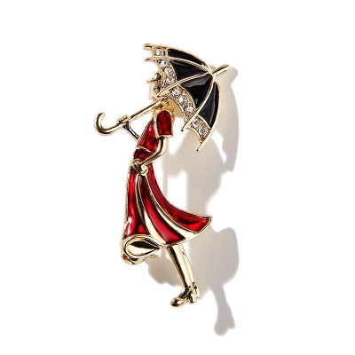 Picture of Red Girl Umbrella Brooch Hijab Safety Pin For Girls Women
