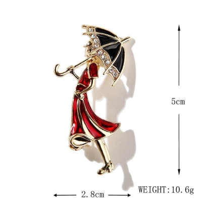 Picture of Red Girl Umbrella Brooch Hijab Safety Pin For Girls Women