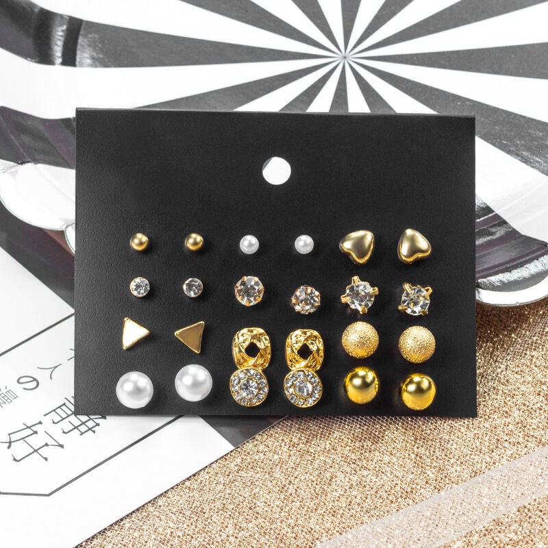 Picture of New Trendy 12 Pairs = 24 Pcs Pearl Stud Earrings Set for Girls Simple Stylish - Trendy Earrings Set for Women Simple Birthday Gift for Girls Eid Puja Valentine