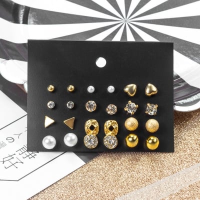 Picture of New Trendy 12 Pairs = 24 Pcs Pearl Stud Earrings Set for Girls Simple Stylish - Trendy Earrings Set for Women Simple Birthday Gift for Girls Eid Puja Valentine