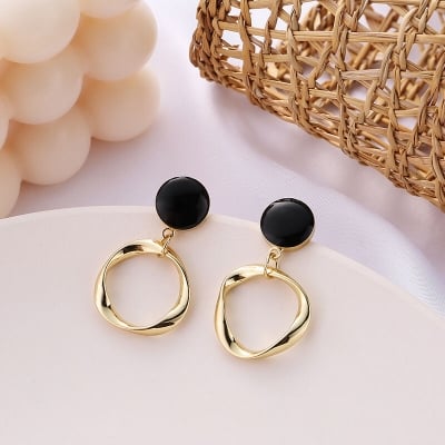Picture of Indispensable -Black Stone Dangle Earrings for Women Full Rhinestone Flower Earrings 2022 Korean Fashion Cute Jewelry- Innovative