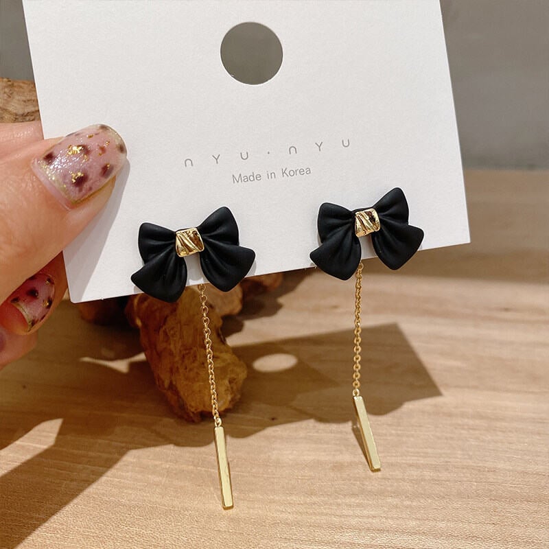 Picture of Indispensable -Quality And Durablity -Black Tie Elegant Bow Hollow Circle Drop Earrings Rhinestone Ear Jewelry- Innovative