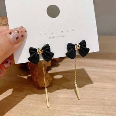 Picture of Indispensable -Quality And Durablity -Black Tie Elegant Bow Hollow Circle Drop Earrings Rhinestone Ear Jewelry- Innovative