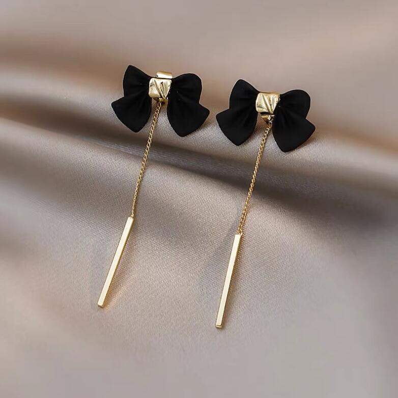 Picture of Indispensable -Quality And Durablity -Black Tie Elegant Bow Hollow Circle Drop Earrings Rhinestone Ear Jewelry- Innovative