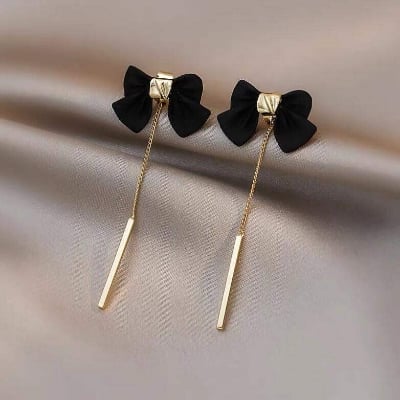 Picture of Indispensable -Quality And Durablity -Black Tie Elegant Bow Hollow Circle Drop Earrings Rhinestone Ear Jewelry- Innovative