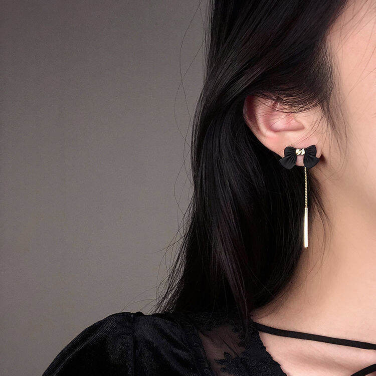 Picture of Indispensable -Quality And Durablity -Black Tie Elegant Bow Hollow Circle Drop Earrings Rhinestone Ear Jewelry- Innovative
