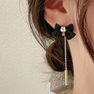 Picture of Indispensable -Quality And Durablity -Black Tie Elegant Bow Hollow Circle Drop Earrings Rhinestone Ear Jewelry- Innovative