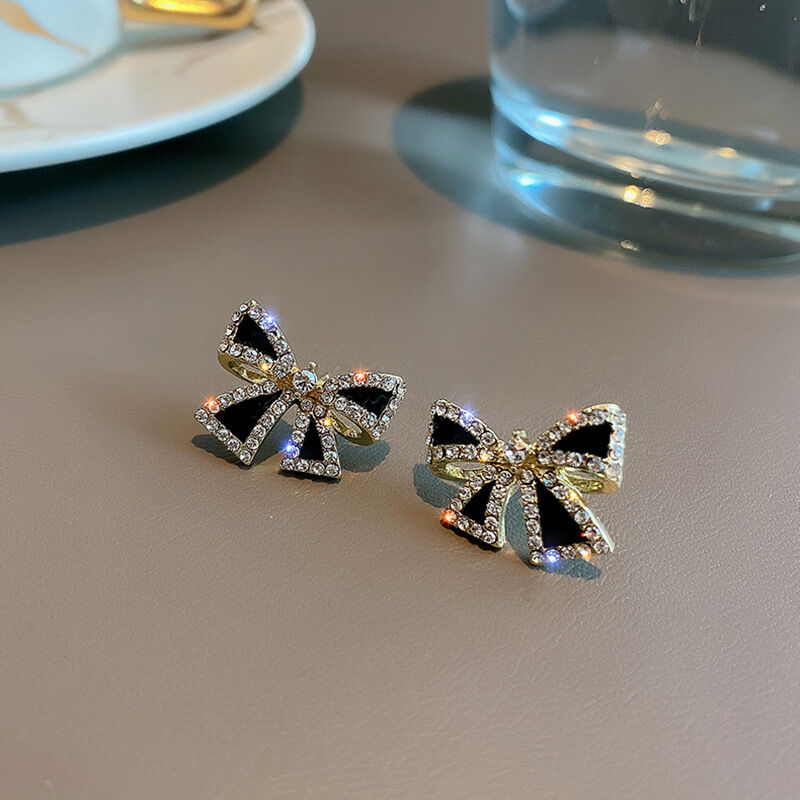 Picture of Black Tie Dangle Earrings for Women Full Rhinestone Earrings Korean Fashion Cute Jewelry FOR GIRLS AND WOMEN