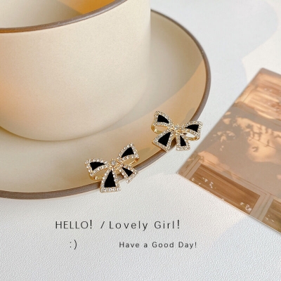 Picture of Black Tie Dangle Earrings for Women Full Rhinestone Earrings Korean Fashion Cute Jewelry FOR GIRLS AND WOMEN