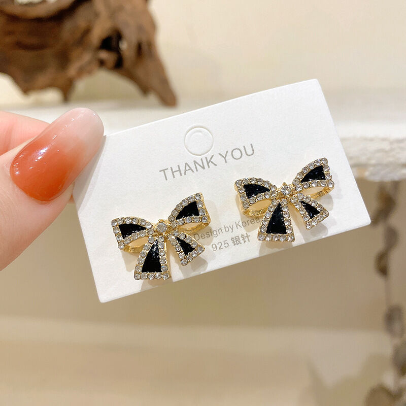 Picture of Black Tie Dangle Earrings for Women Full Rhinestone Earrings Korean Fashion Cute Jewelry FOR GIRLS AND WOMEN