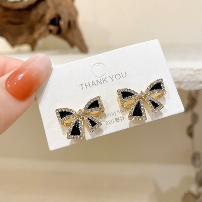 Picture of Black Tie Dangle Earrings for Women Full Rhinestone Earrings Korean Fashion Cute Jewelry FOR GIRLS AND WOMEN