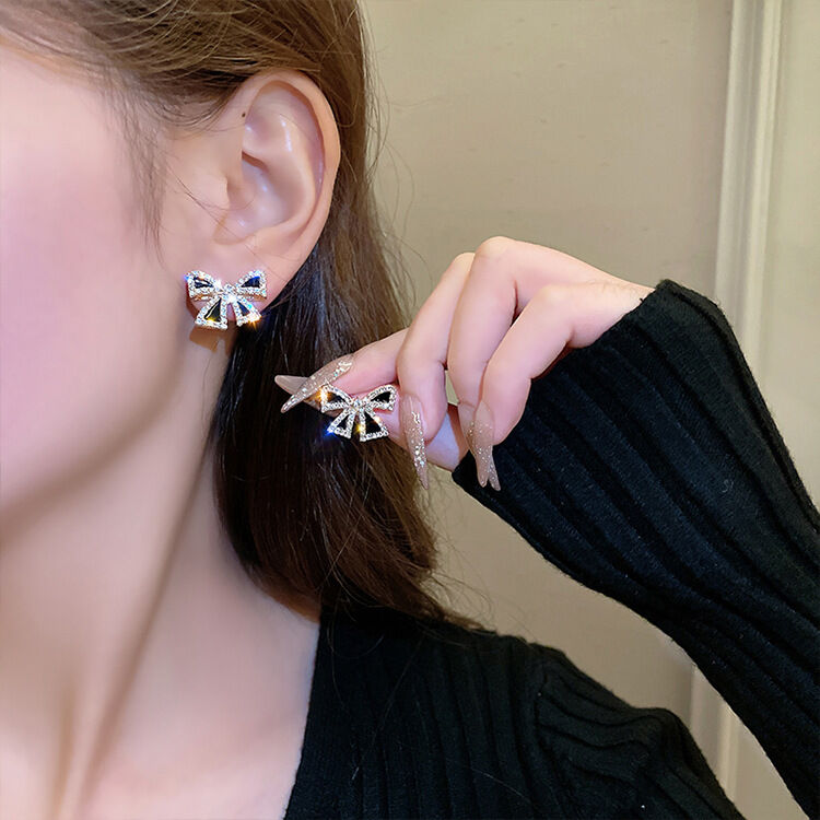 Picture of Black Tie Dangle Earrings for Women Full Rhinestone Earrings Korean Fashion Cute Jewelry FOR GIRLS AND WOMEN