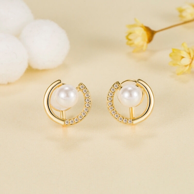 Picture of Versatile -Simple White Stone With Circle Dangle Earrings for Women Full Rhinestone Earrings
