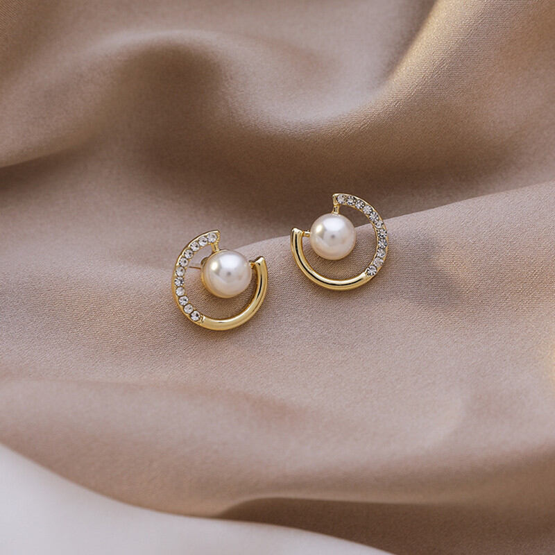 Picture of Versatile -Simple White Stone With Circle Dangle Earrings for Women Full Rhinestone Earrings