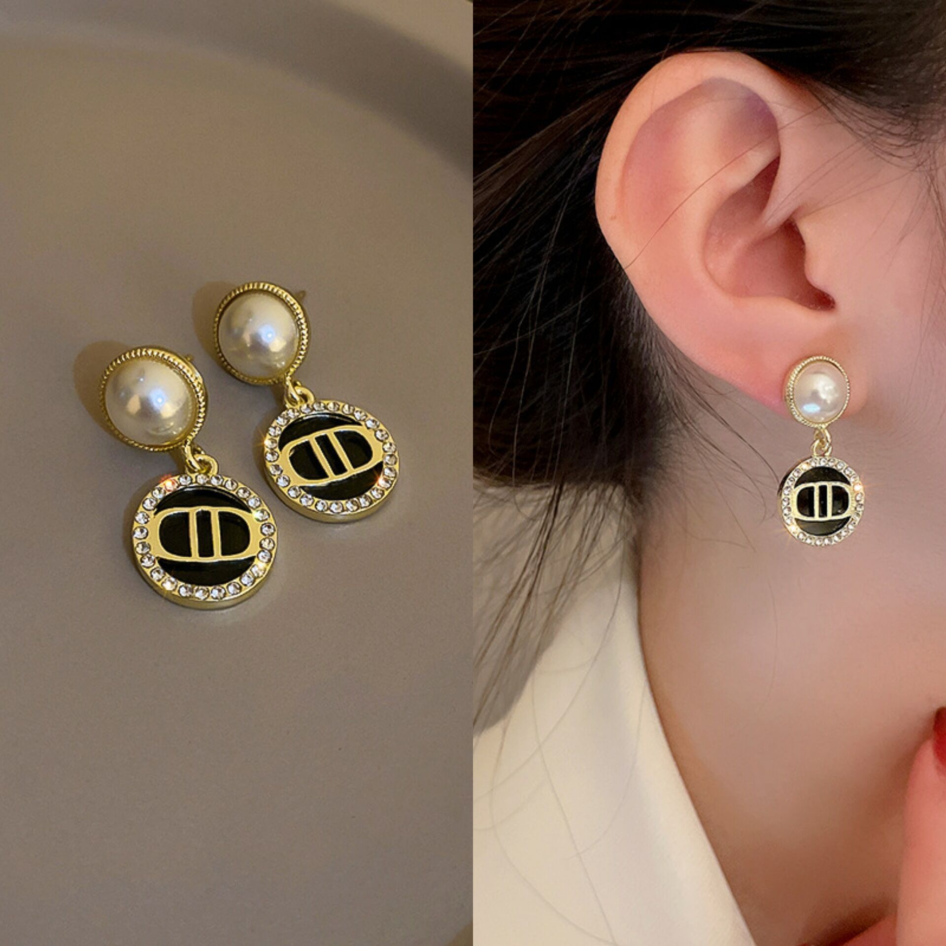 Picture of Indispensable DD Dangle Earrings for Women Full Rhinestone Black Earrings or Fashion Cute Jewelry Innovative