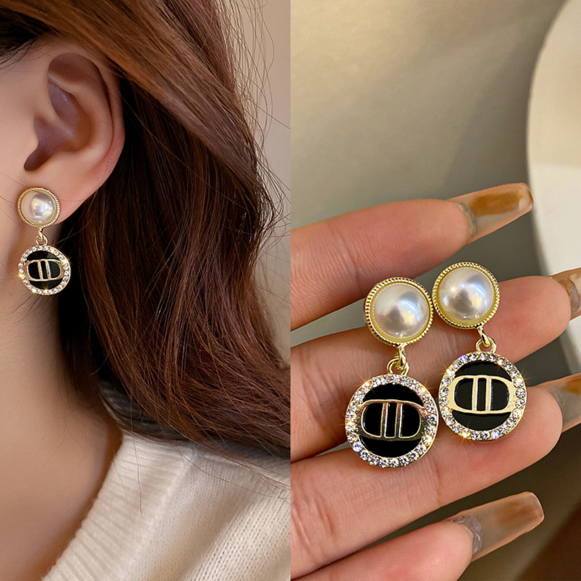 Picture of Indispensable DD Dangle Earrings for Women Full Rhinestone Black Earrings or Fashion Cute Jewelry Innovative