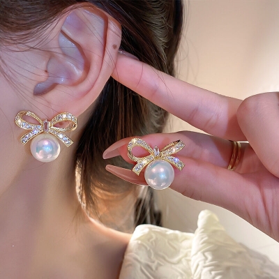 Picture of Understated -White Stone Tie Dangle Earrings for Women Full Rhinestone Earrings 2023 Korean Fashion Cute Jewelry- Progressively Better