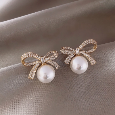 Picture of Understated -White Stone Tie Dangle Earrings for Women Full Rhinestone Earrings 2023 Korean Fashion Cute Jewelry- Progressively Better