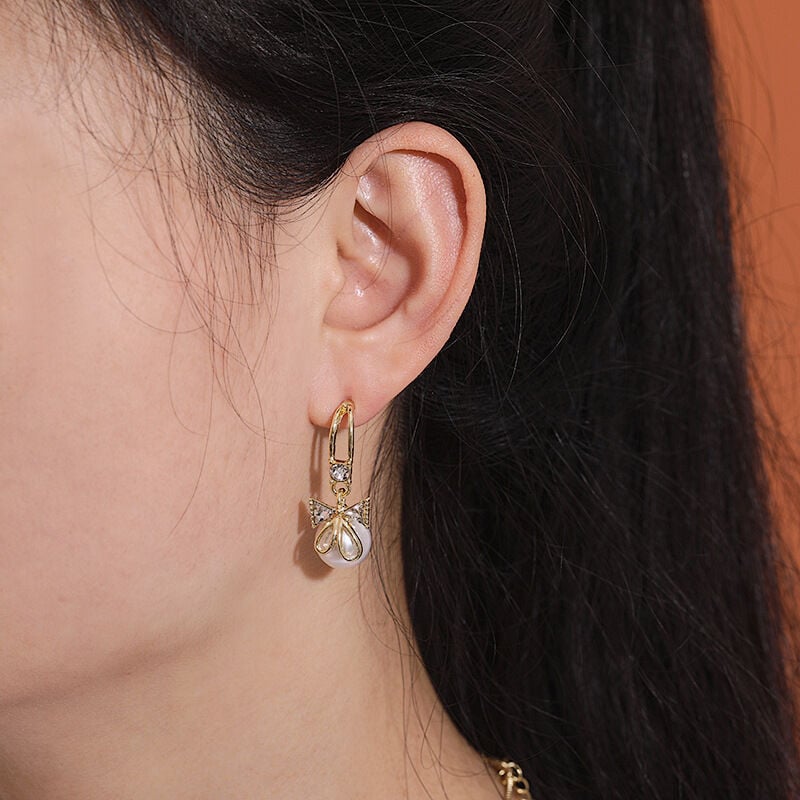 Picture of Delicate Bow Tie Earrings Pearl Metal Girl Earings Jewelry Female Delicate Bow Tie Earrings FOR GIRLS AND WOMEN