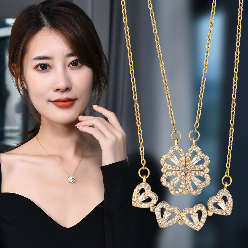 Picture of Stylish Trendy Love Magnetic Chain Necklaces for Girls Simple Stylish Fashion - Folding Heart-Shaped Pendant Necklaces for Women New Collection