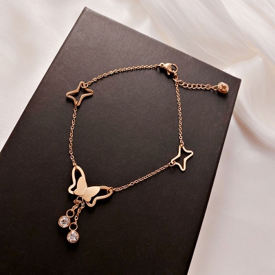 Picture of Trendy Rose Golden Butterfly Stone Payel Nupur Anklet for Women New Fashion - Anklet for Girls Simple Stylish
