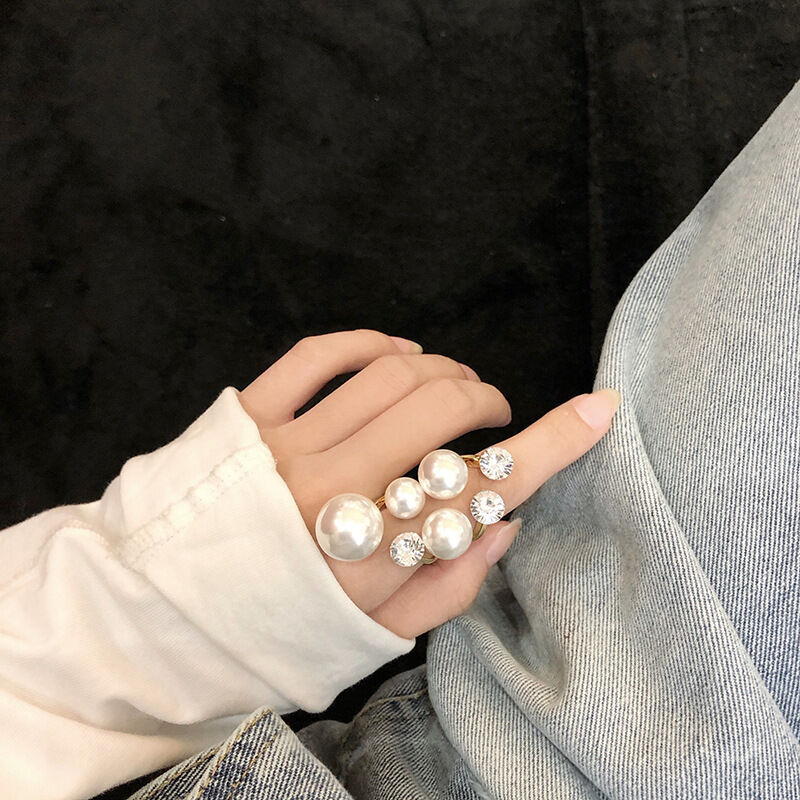 Picture of Pearl Ring For Women Exaggerate Shiny Zircon Irregular Rings Girl Korean Style Ladies Ring Fashion Jewelry