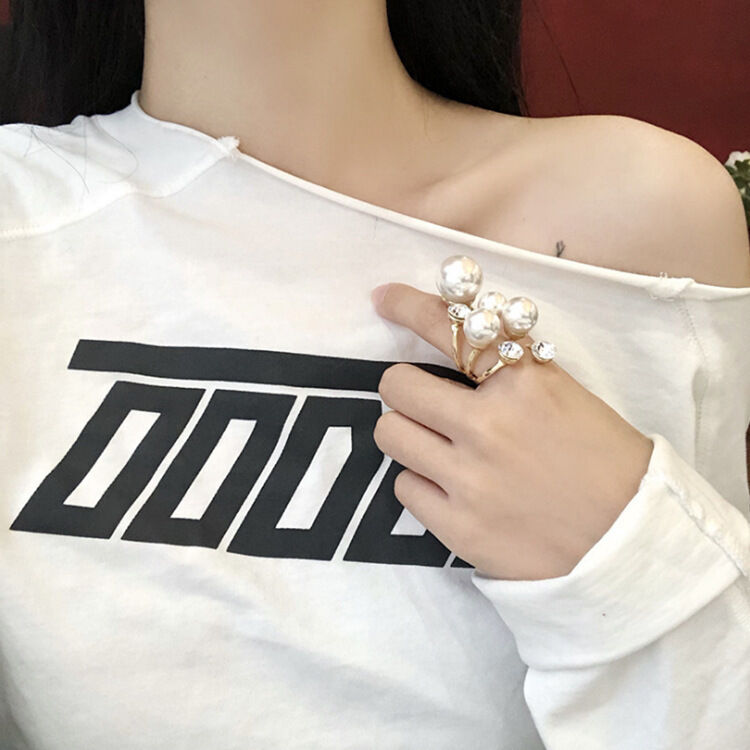 Picture of Pearl Ring For Women Exaggerate Shiny Zircon Irregular Rings Girl Korean Style Ladies Ring Fashion Jewelry