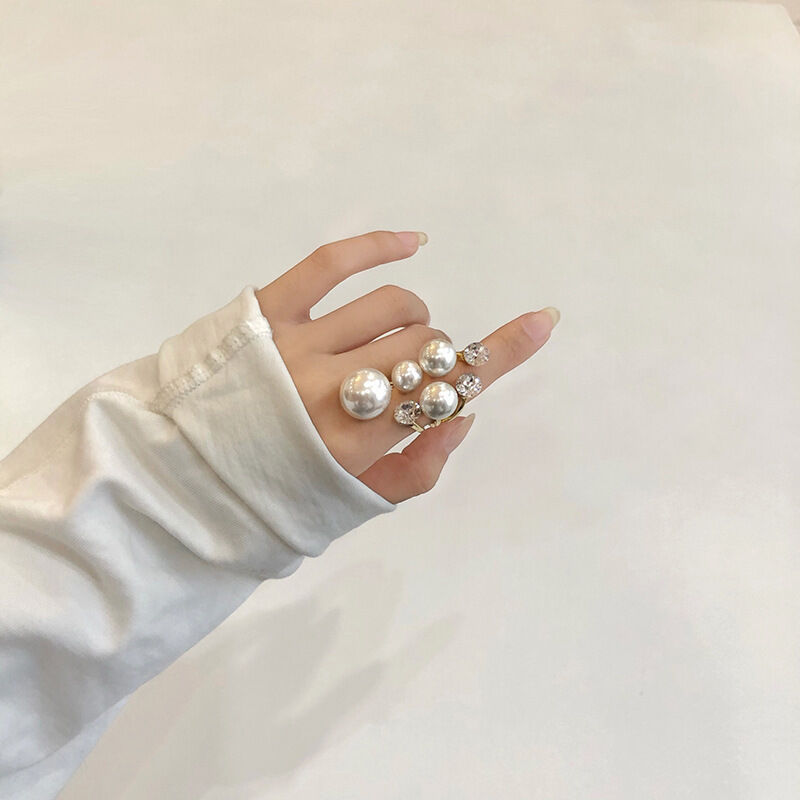 Picture of Pearl Ring For Women Exaggerate Shiny Zircon Irregular Rings Girl Korean Style Ladies Ring Fashion Jewelry