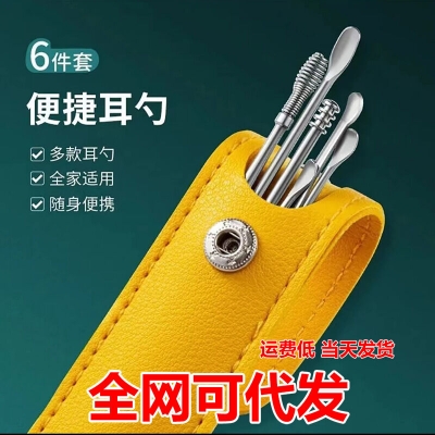 Picture of 6pcs Stainless Steel Ear Pick Cleaner Ear wax Remover with Storage Box Year Cleaner Set Leather Case With Stainless Steel