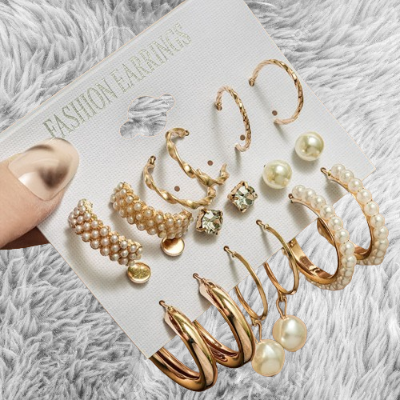 Picture of 1 set 9 Pairs Big Earring for Women and Girls