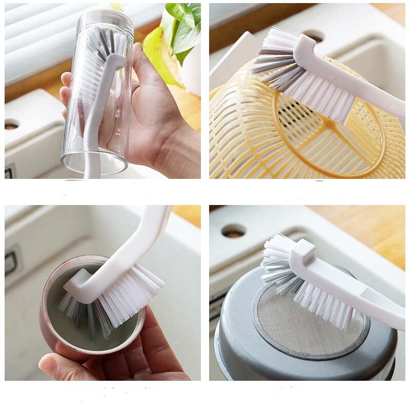 Picture of 1 Pcs Long Handle Cup Brush Stainless Steel Water Cup Nylon Cleaning Brush Multi-function cleaning brush Mini Edge Corner Plastic Brush Pots Pans Cups Toilets