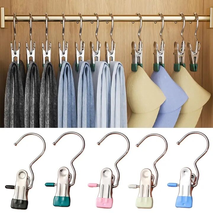 Picture of 5 Pcs Stainless Steel Clothespins Laundry Clothes Pegs single clip hanger metal hanger sock for drying and saving space
