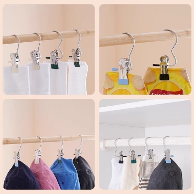 Picture of 5 Pcs Stainless Steel Clothespins Laundry Clothes Pegs single clip hanger metal hanger sock for drying and saving space