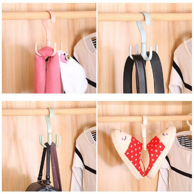Picture of 1 Pcs 360 Degree Rotating 4 Claw Hook Rack Multi-Functional Creative Clothes Hangers Tie Belt Bag Cap Storage Hanger Plastic Hanger Hook