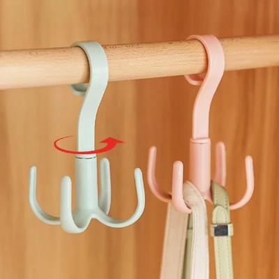 Picture of 1 Pcs 360 Degree Rotating 4 Claw Hook Rack Multi-Functional Creative Clothes Hangers Tie Belt Bag Cap Storage Hanger Plastic Hanger Hook