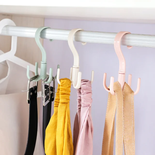 Picture of 1 Pcs 360 Degree Rotating 4 Claw Hook Rack Multi-Functional Creative Clothes Hangers Tie Belt Bag Cap Storage Hanger Plastic Hanger Hook
