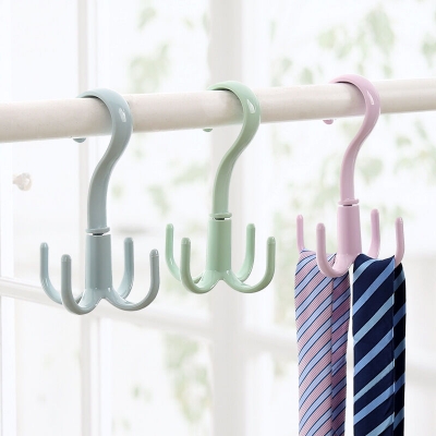 Picture of 1 Pcs 360 Degree Rotating 4 Claw Hook Rack Multi-Functional Creative Clothes Hangers Tie Belt Bag Cap Storage Hanger Plastic Hanger Hook