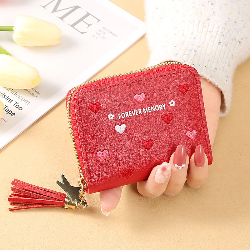 Picture of Ladies Women Short Wallet Small Cute Girl PU Coin Purse With Zipper Card Holder