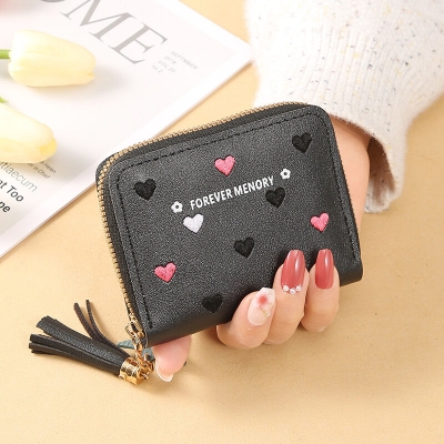 Picture of Ladies Women Short Wallet Small Cute Girl PU Coin Purse With Zipper Card Holder