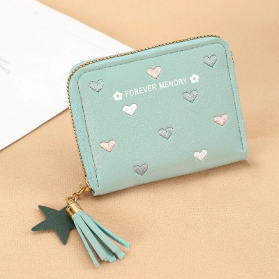 Picture of Ladies Women Short Wallet Small Cute Girl PU Coin Purse With Zipper Card Holder