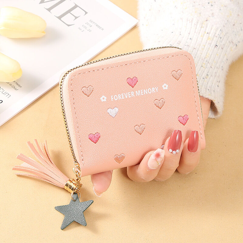 Picture of Ladies Women Short Wallet Small Cute Girl PU Coin Purse With Zipper Card Holder