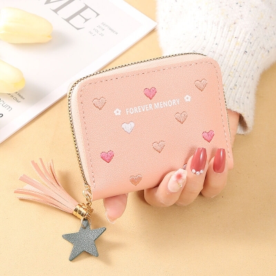 Picture of Ladies Women Short Wallet Small Cute Girl PU Coin Purse With Zipper Card Holder