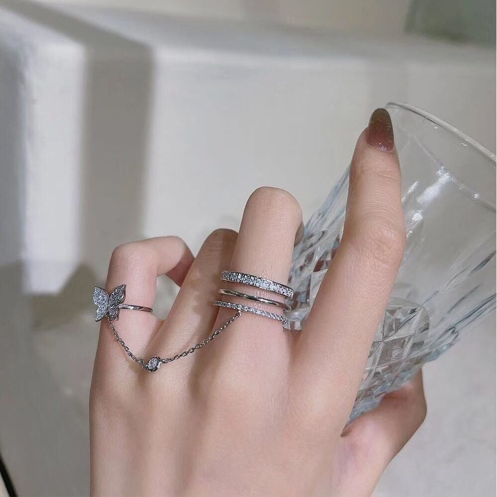 Picture of Tassel Butterfly Rings Hot Butterfly Tassel Finger Super Ins Rhinestone Nail Fingertip Ring Index Women's Jewelry