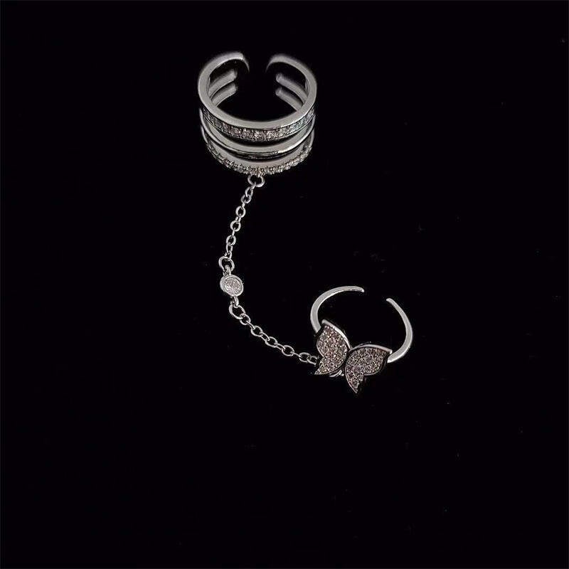 Picture of Tassel Butterfly Rings Hot Butterfly Tassel Finger Super Ins Rhinestone Nail Fingertip Ring Index Women's Jewelry