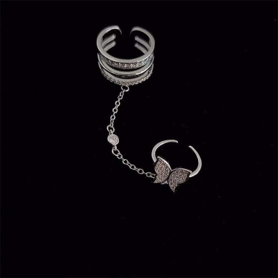 Picture of Tassel Butterfly Rings Hot Butterfly Tassel Finger Super Ins Rhinestone Nail Fingertip Ring Index Women's Jewelry