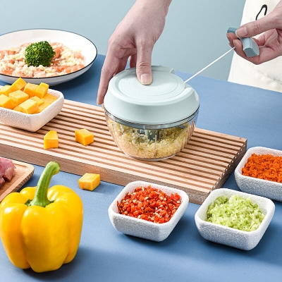 Picture of Manual Mini Handy Plastic  Vegetable Chopper Handy Quick Cutter For Kitchen, 3 Blade Stainless Steel, Pull String - 350Ml