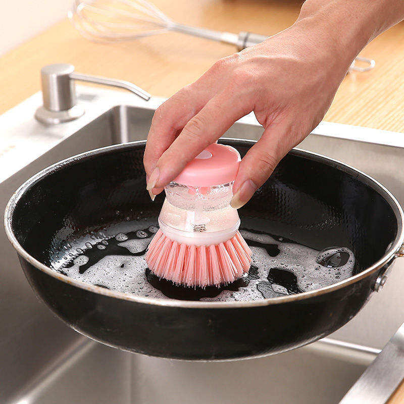Picture of Multifunctional Kitchen Gadgets Scrub Brushes Small Dish Pot Cleaning Tool Liquid Soap Dispenser Plastic Cleaning Brush